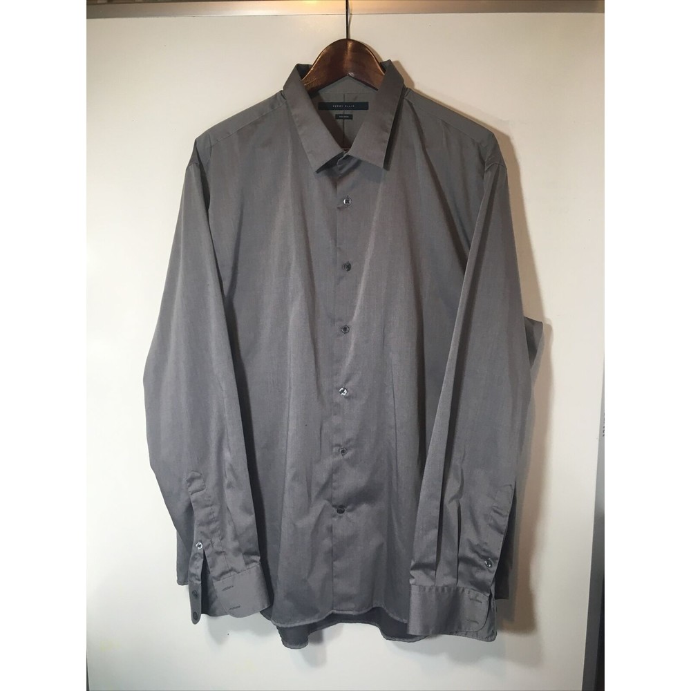 Perry Ellis Men's Long Sleeve Button Up Shirt Gray XXL Silver gray metallic